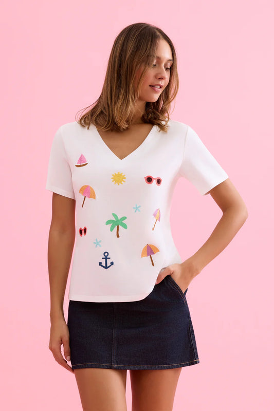 T-shirt motifs estivaux JUNE - Blanc