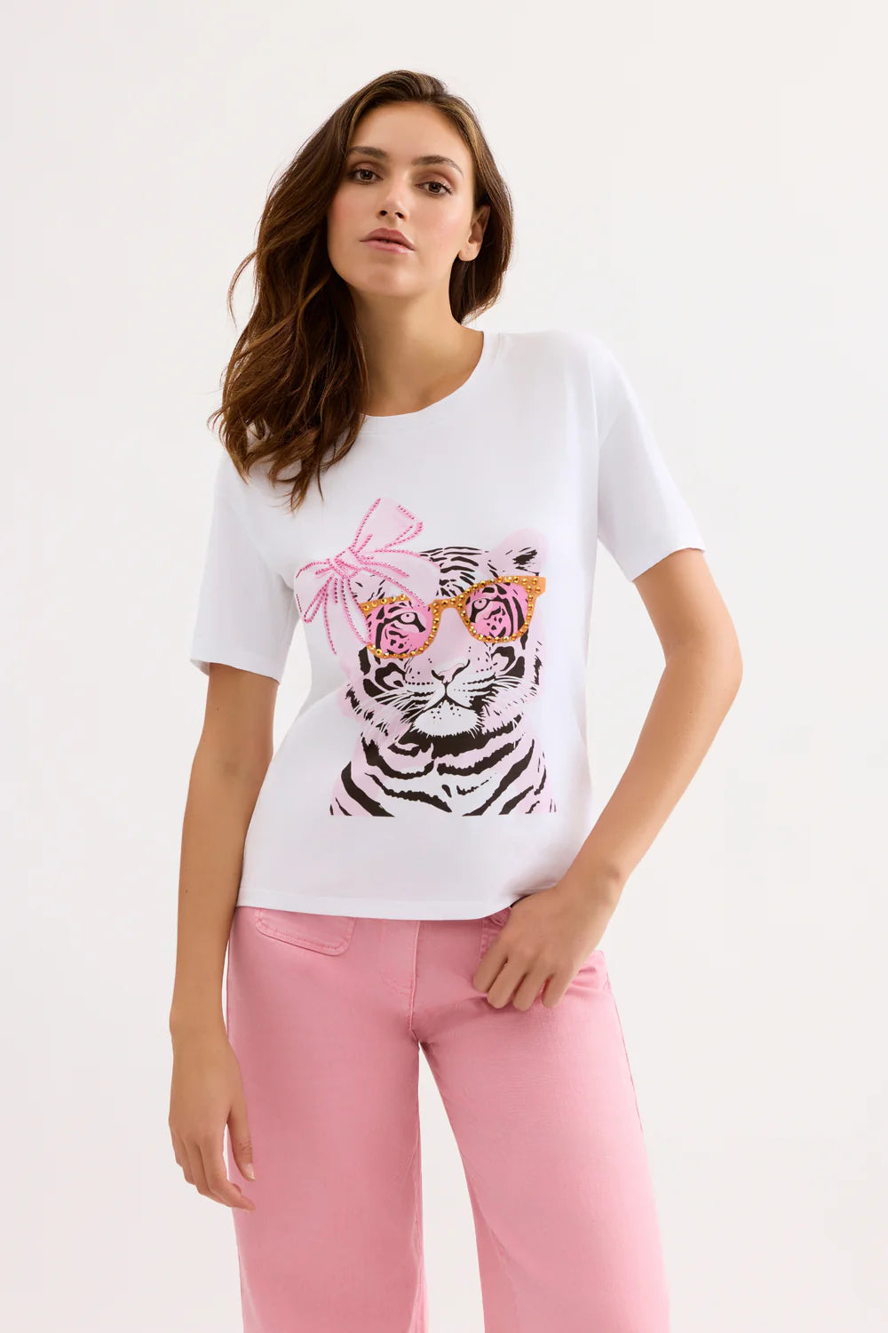 T-shirt tigre fantaisie à strass MIRSA - Blanc