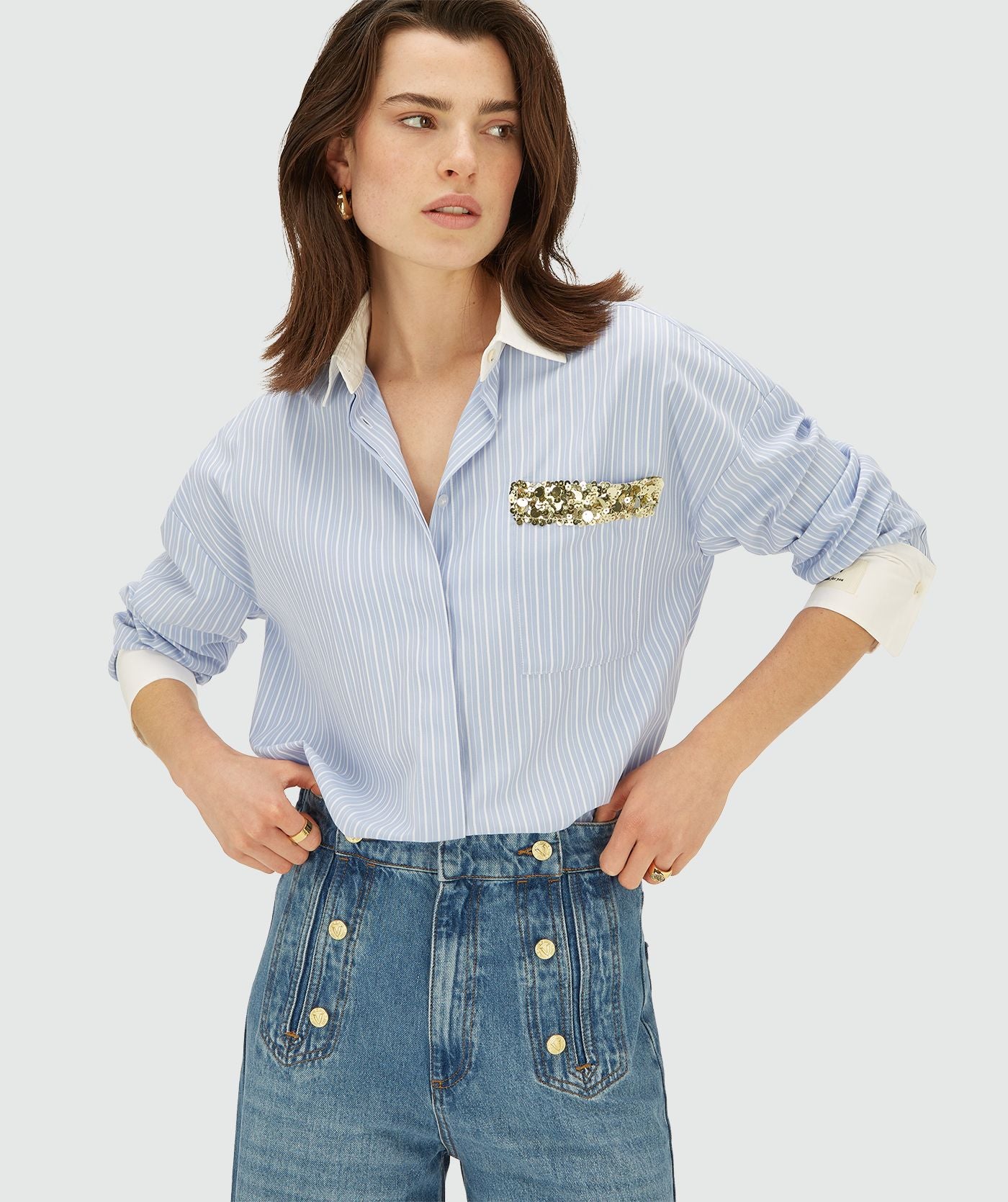 Chemisier oversize à rayures CELESTINE - rayure bleu poudre