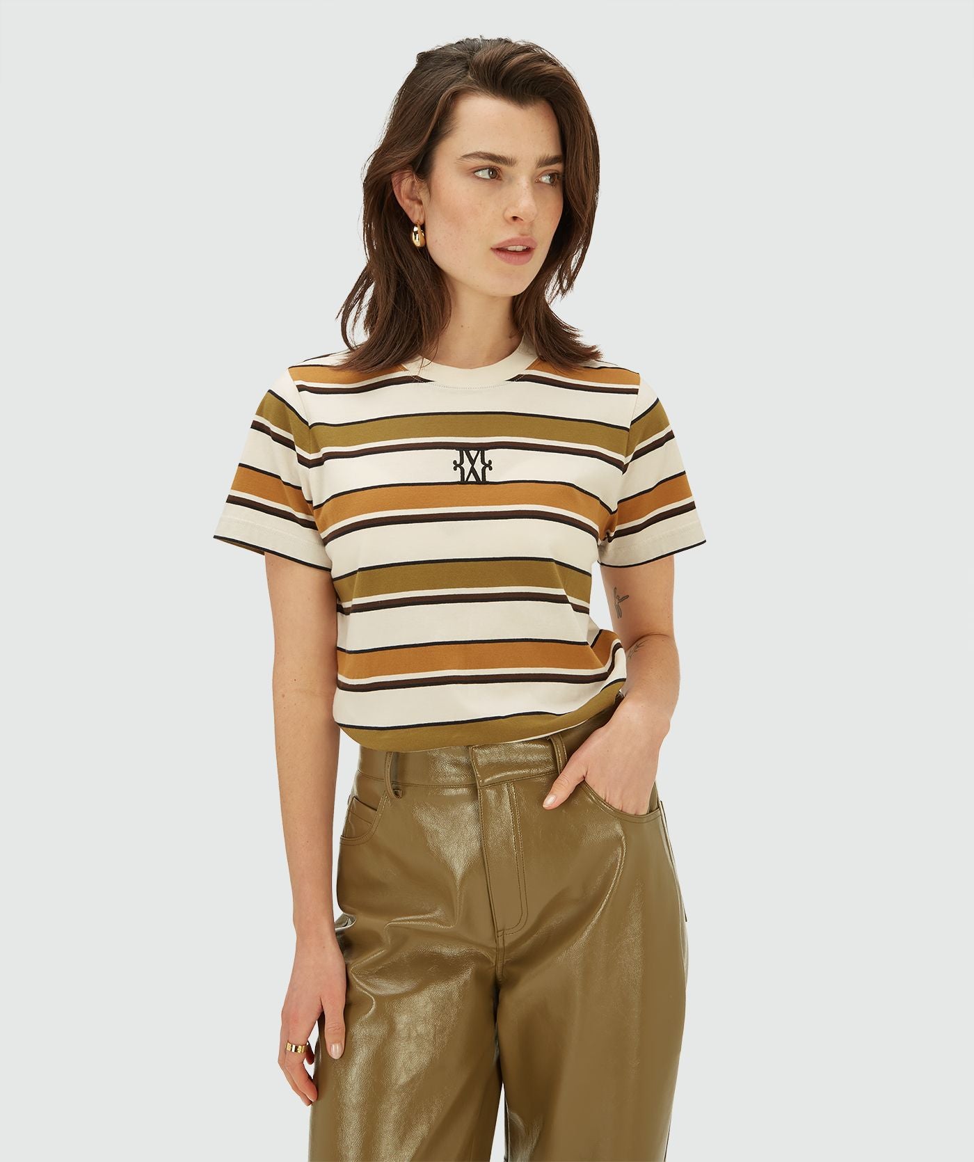 T-shirt à coupe régulière DORIE - rayure vert olive