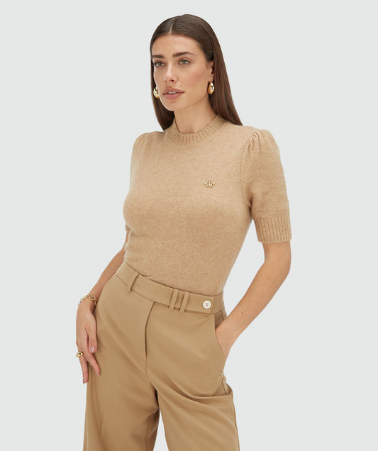 Pull ajusté en laine mérinos FRANKA  - marron clair chiné