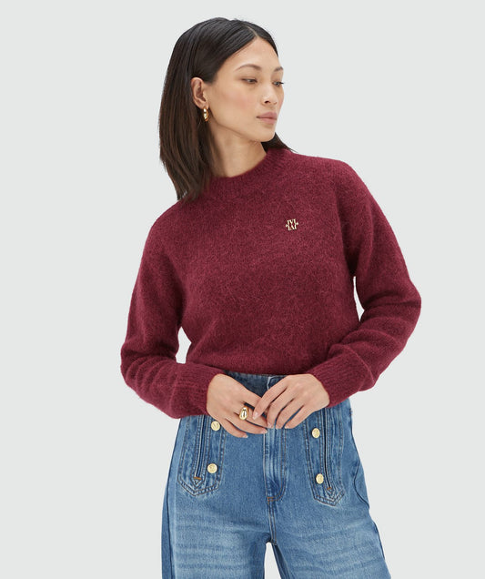 Pull oversize en laine mérinos FRESIA - mélange rouge baie