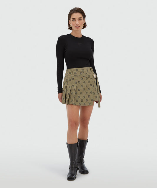 Jupe-short taille mi-haute avec logo ISADEE - beige noir