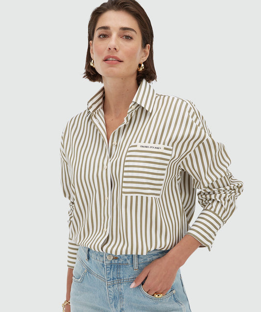 Chemise rayée oversize LEXX - pistache foncé écru clair