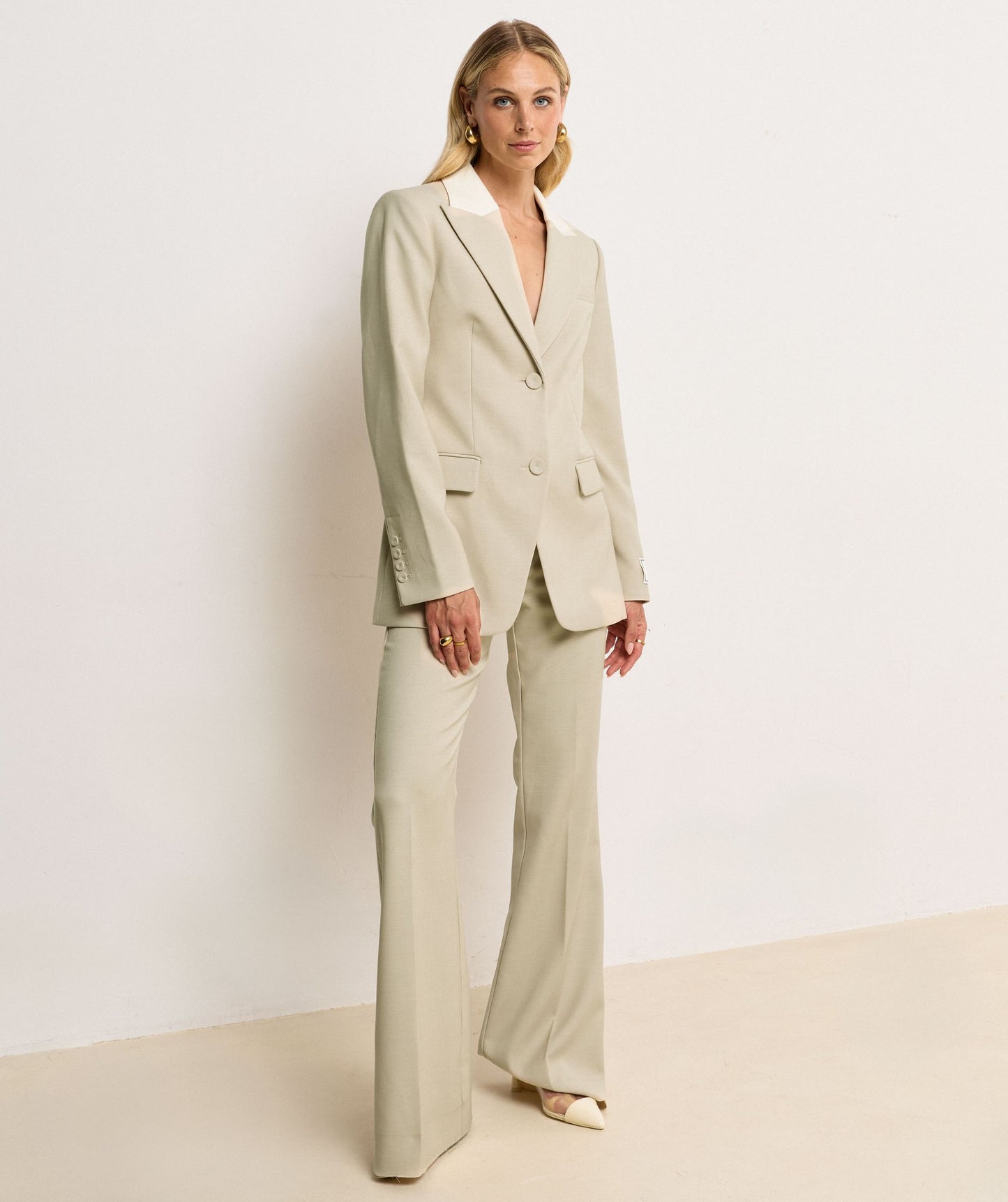 Pantalon évasé taille haute LIORA - mélange écru