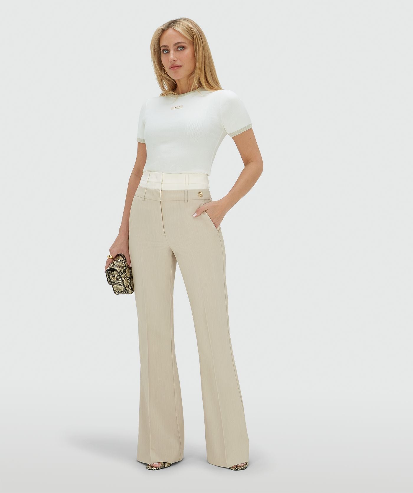 Pantalon évasé taille haute LIORA - mélange écru