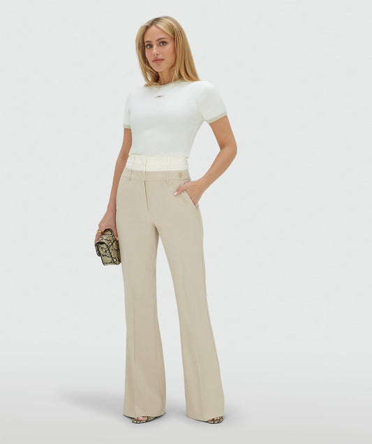 Pantalon évasé taille haute LIORA - mélange écru