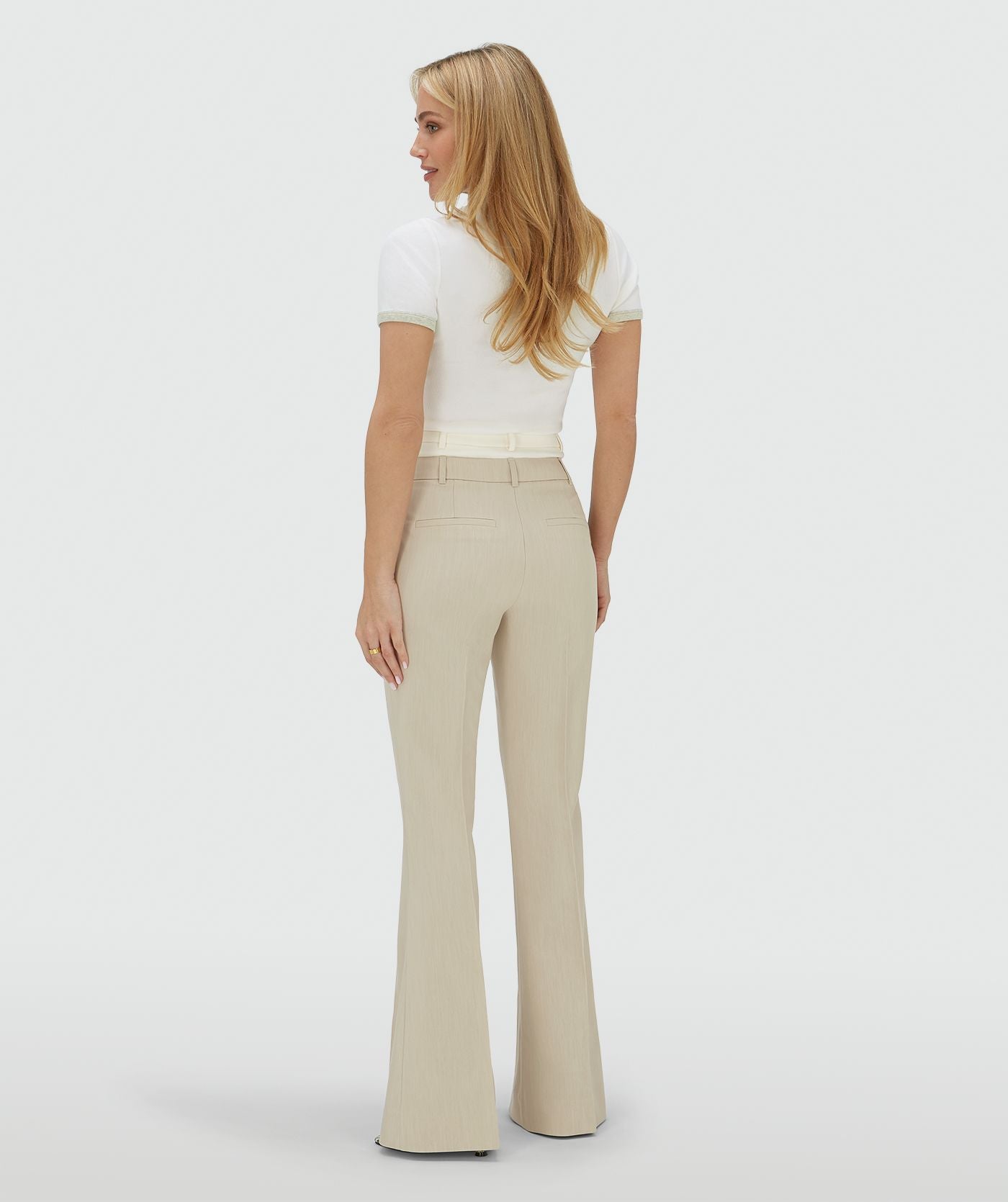 Pantalon évasé taille haute LIORA - mélange écru