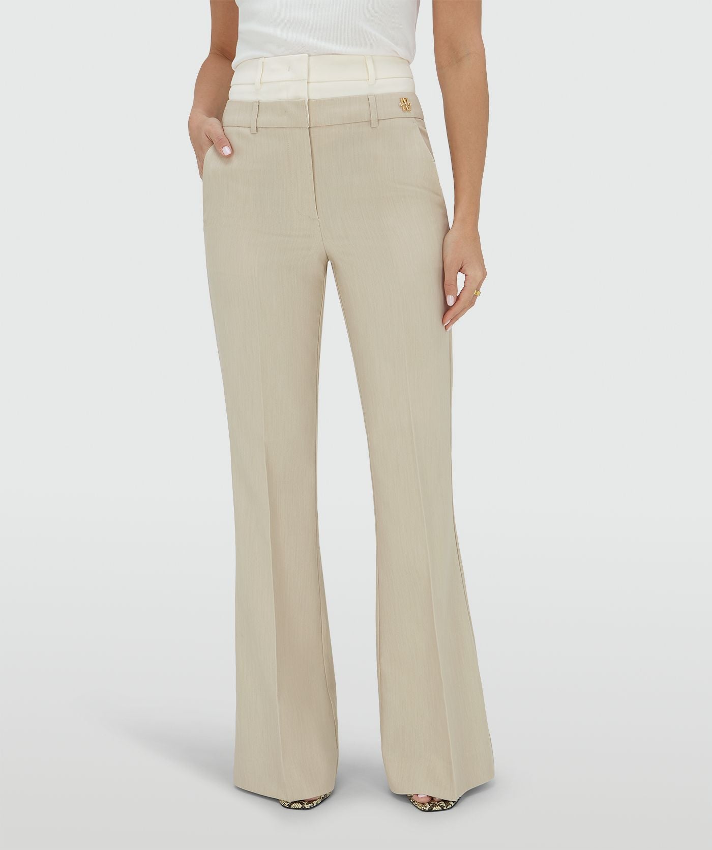 Pantalon évasé taille haute LIORA - mélange écru