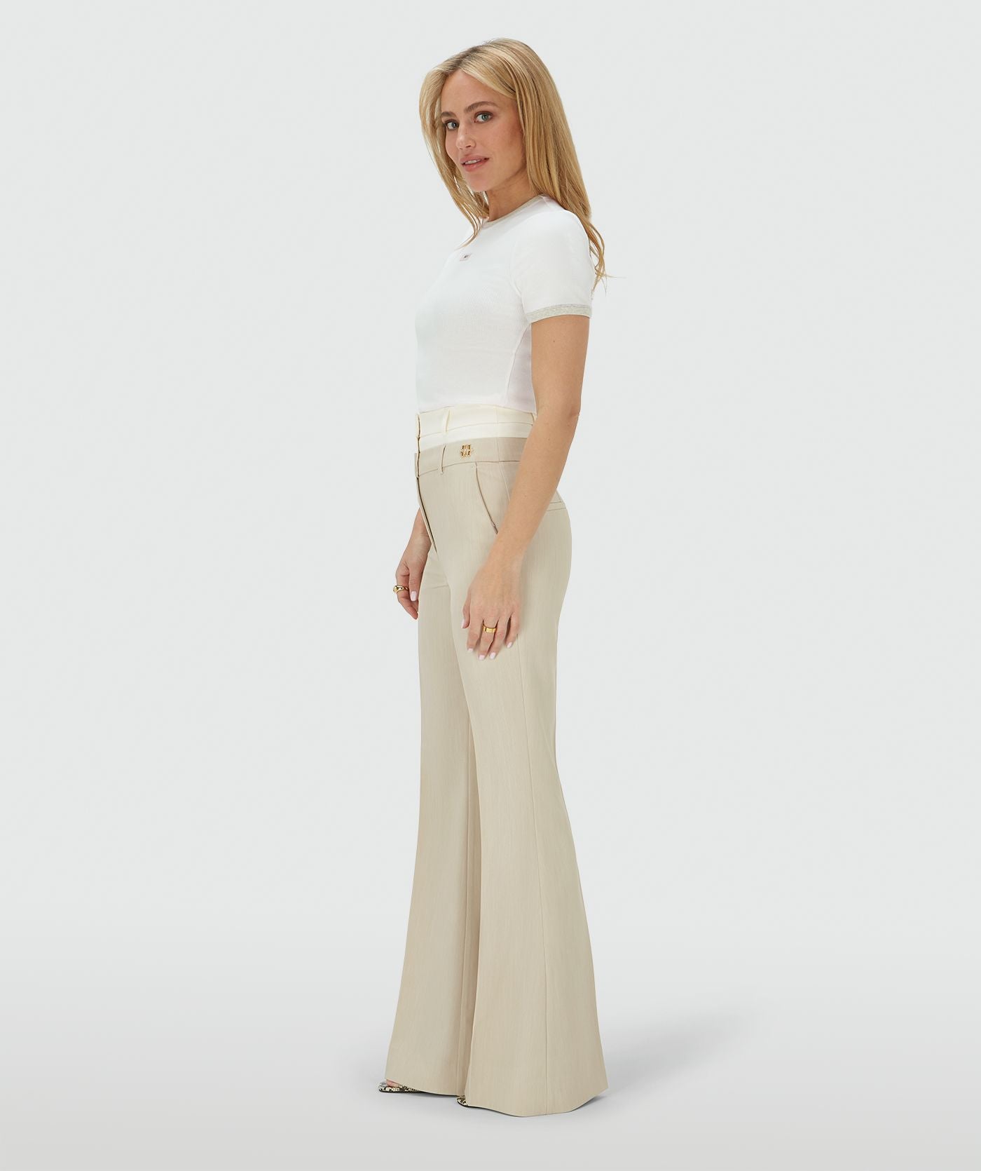 Pantalon évasé taille haute LIORA - mélange écru