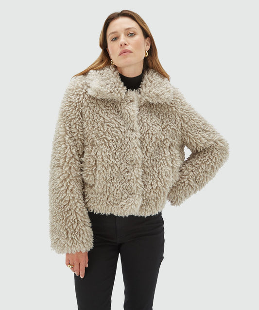 Manteau moelleux boxy fit LISA - gris chaud