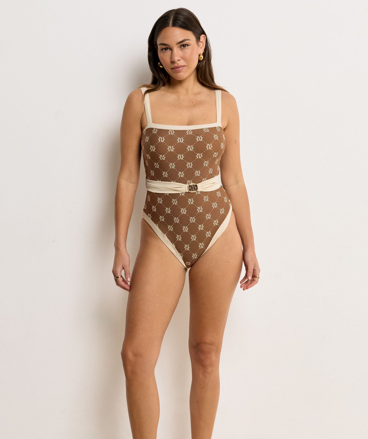 Maillot de bain ceinture MILA - écru marron