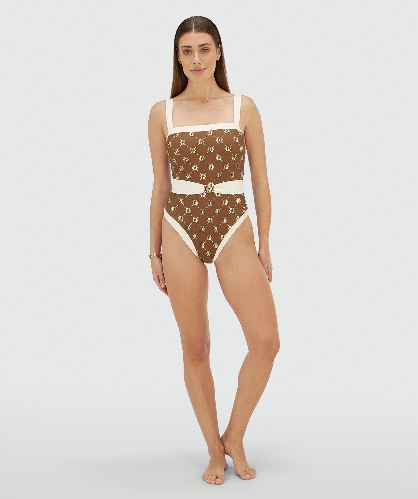 Maillot de bain ceinture MILA - écru marron