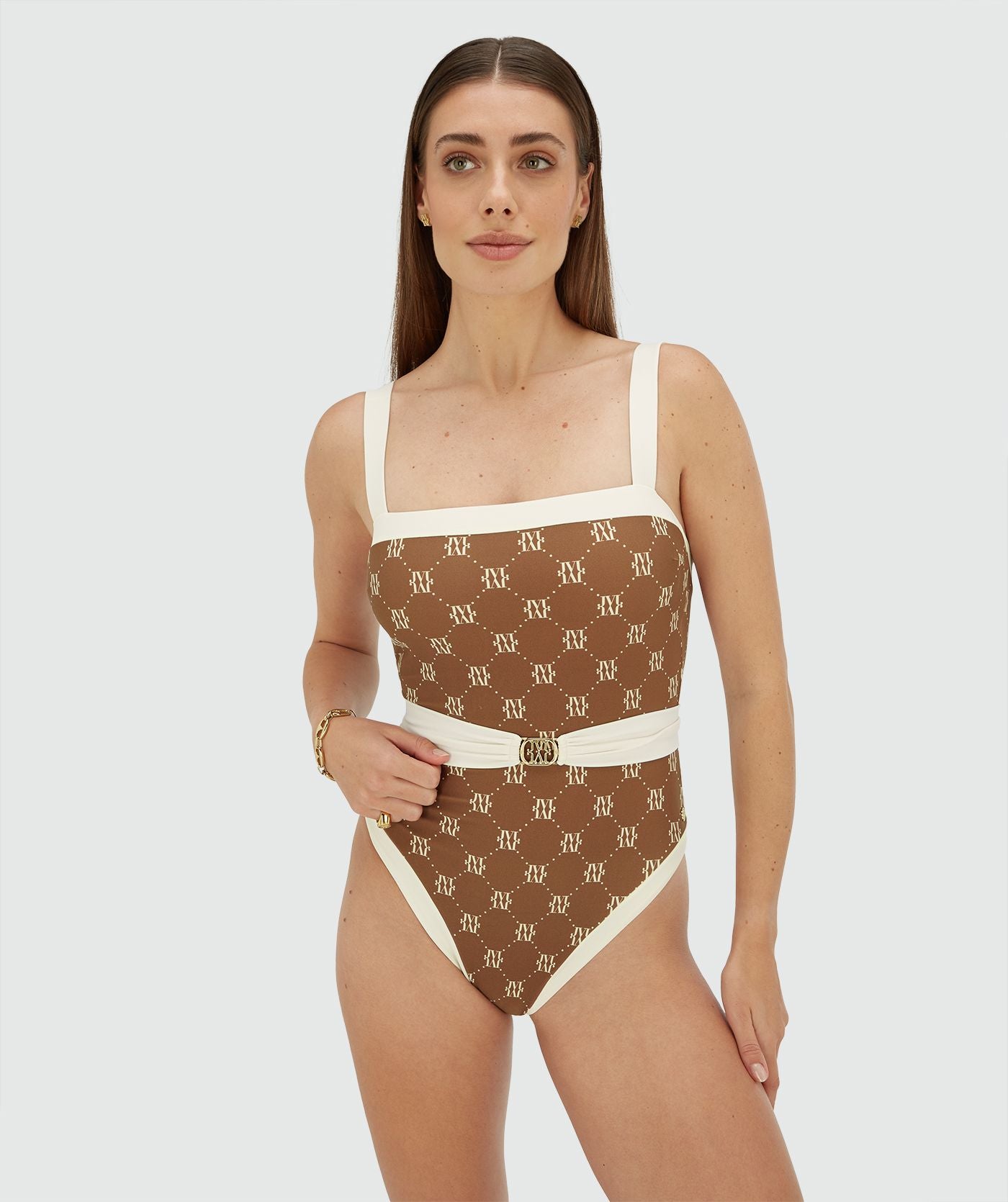 Maillot de bain ceinture MILA - écru marron