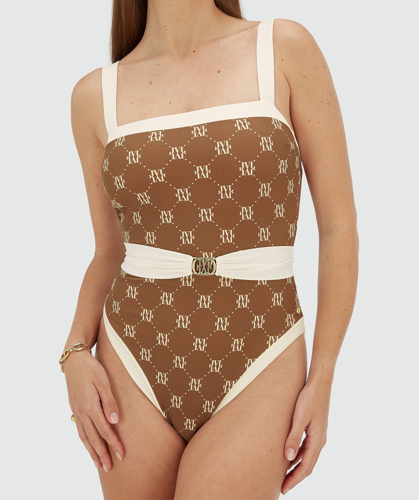 Maillot de bain ceinture MILA - écru marron