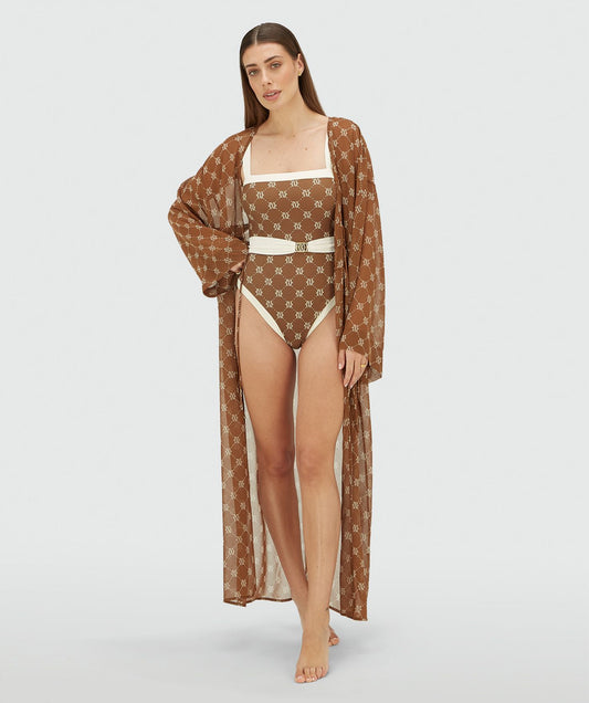 Maillot de bain ceinture MILA - écru marron