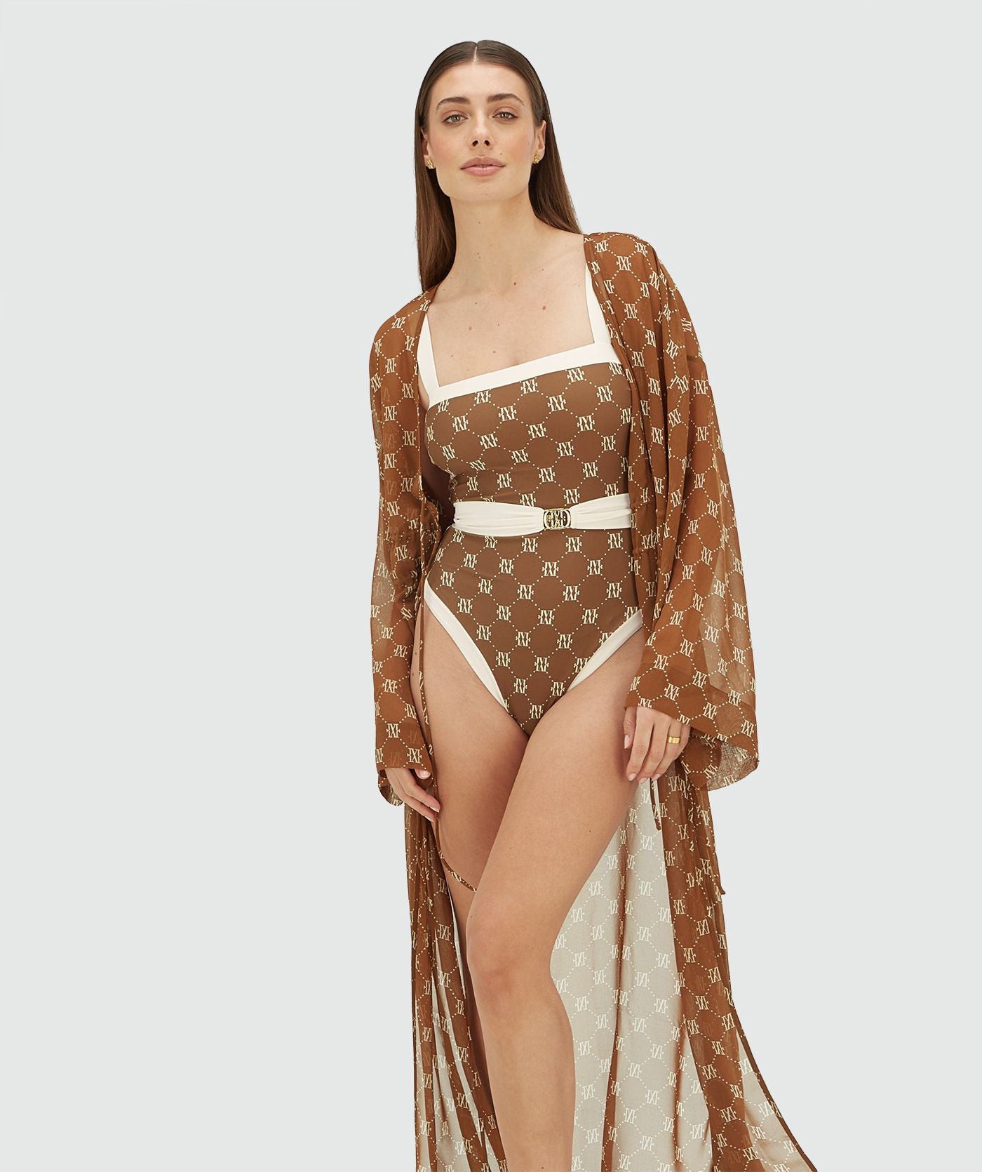 Maillot de bain ceinture MILA - écru marron