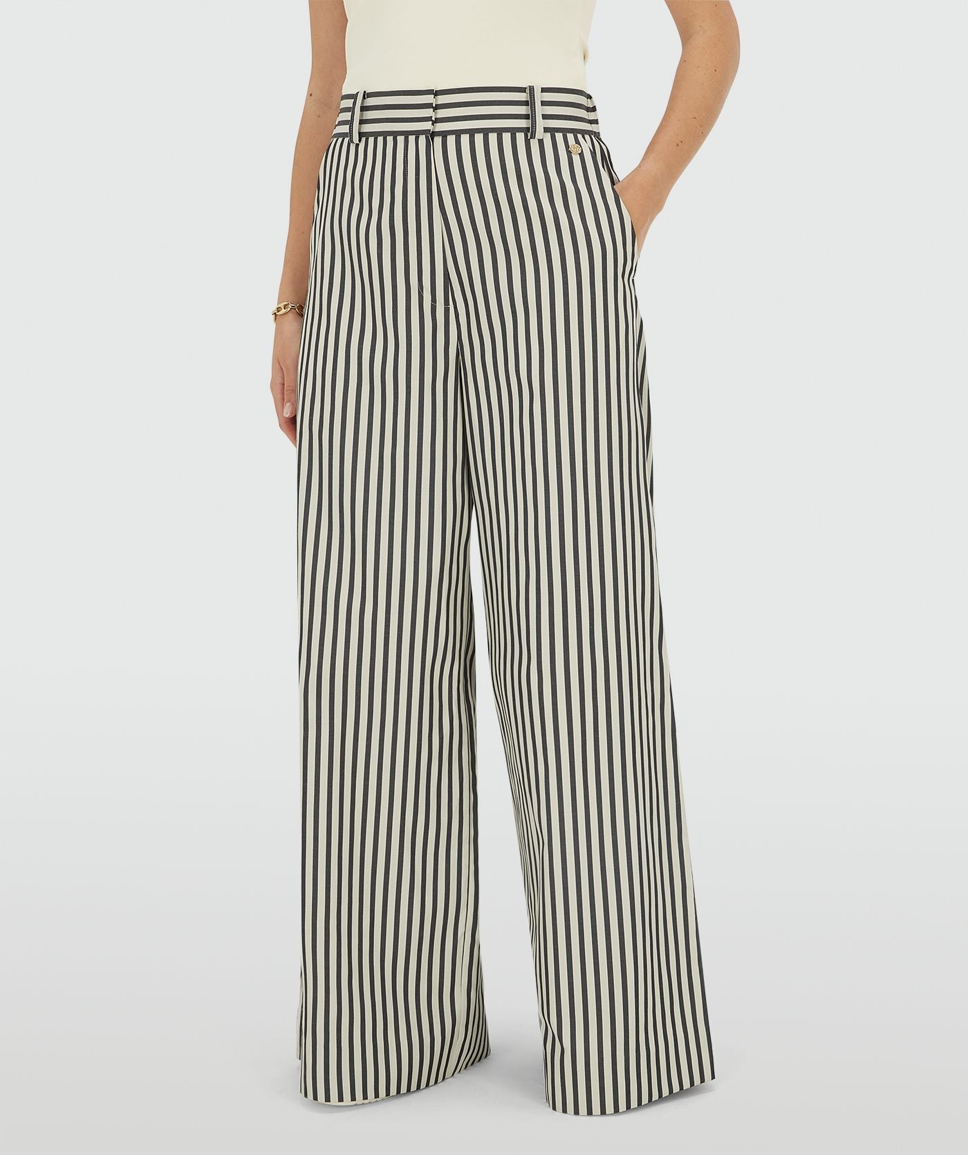 Pantalon taille moyenne à jambes larges avec rayures ODESSA - rayure bleu foncé