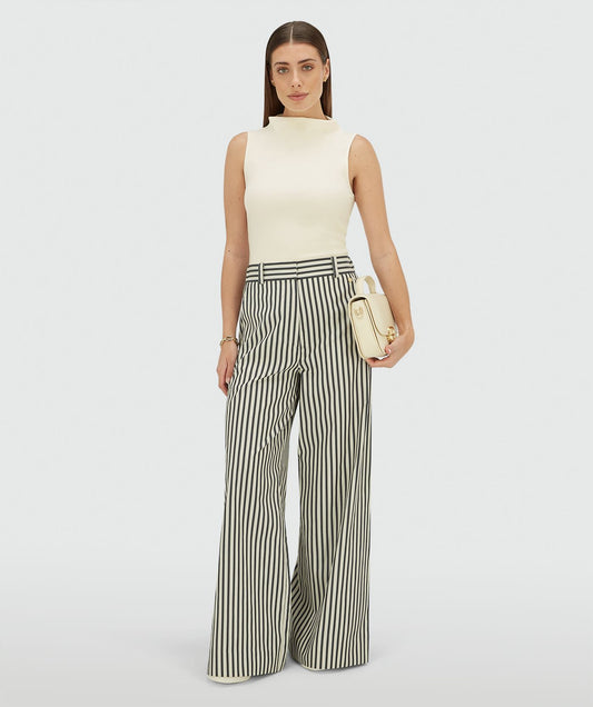 Pantalon taille moyenne à jambes larges avec rayures ODESSA - rayure bleu foncé