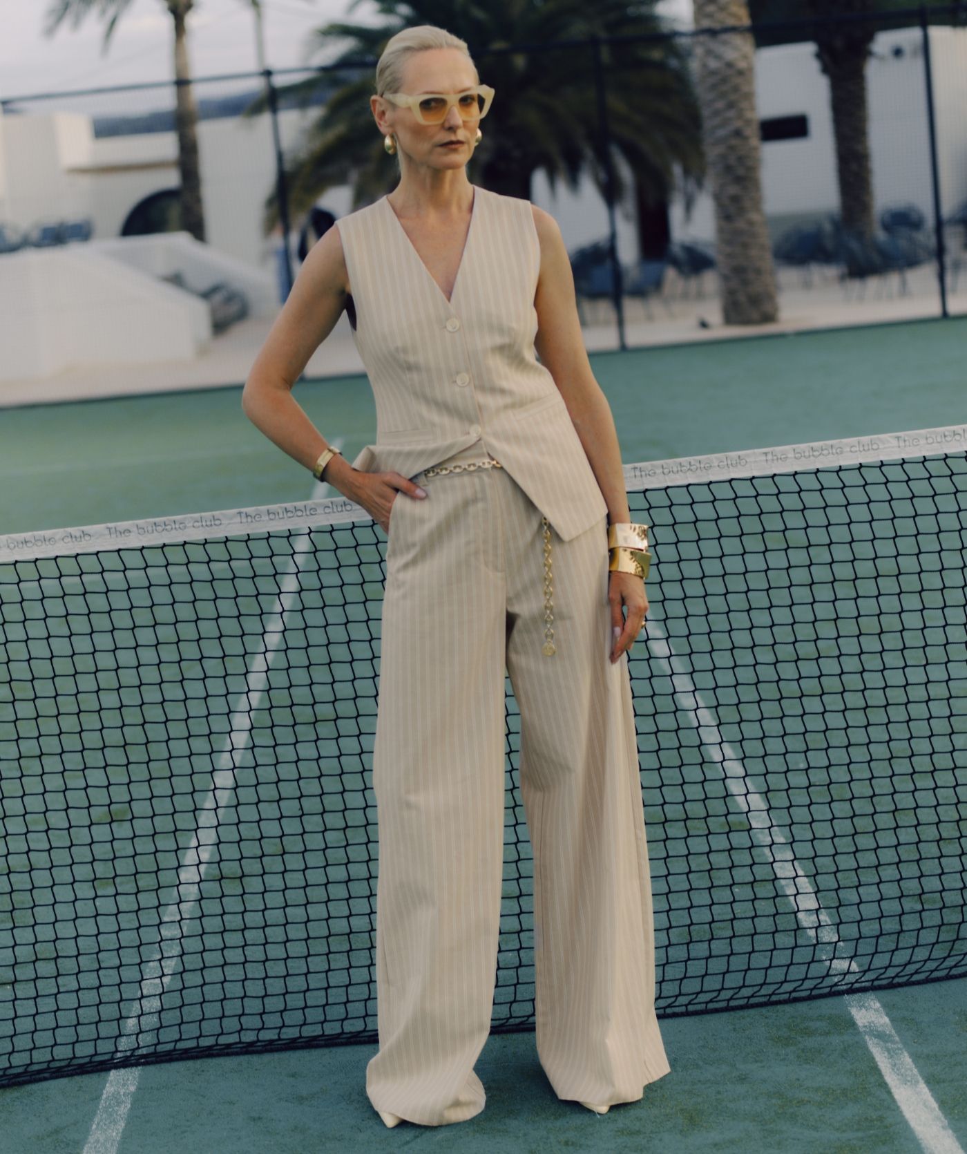 Pantalon jambes larges avec rayures ODESSA - rayure en pierre