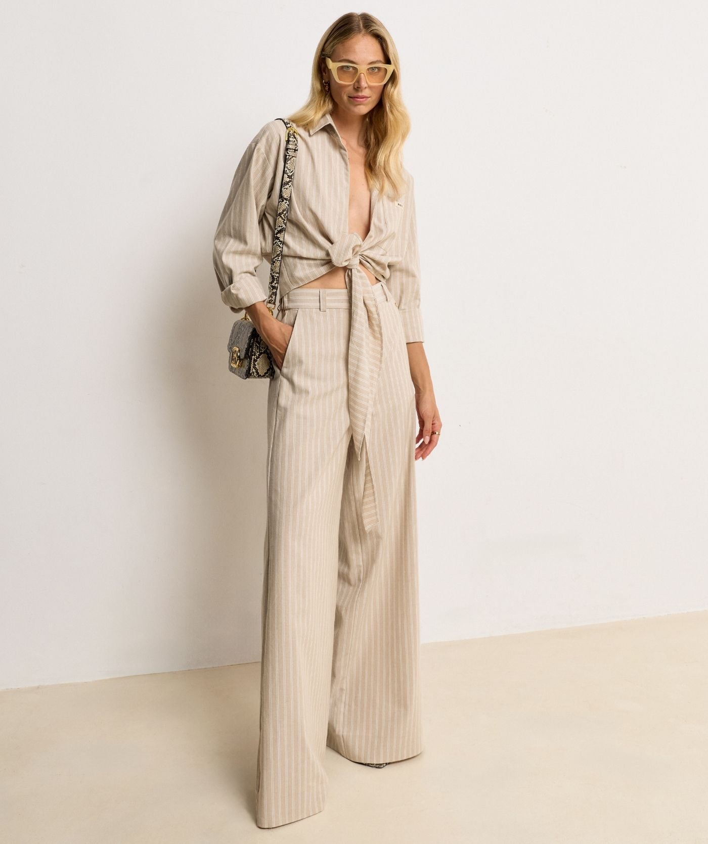 Pantalon jambes larges avec rayures ODESSA - rayure en pierre
