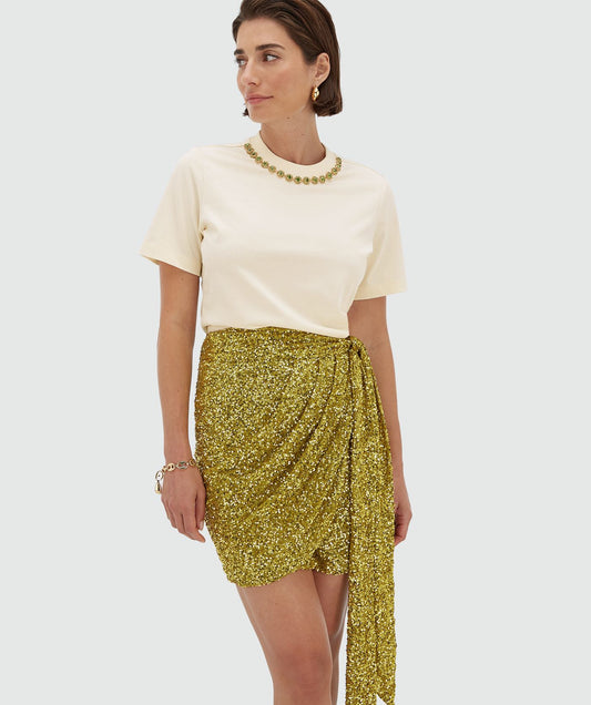 T-shirt regular fit avec strass ROSINA  - écru clair