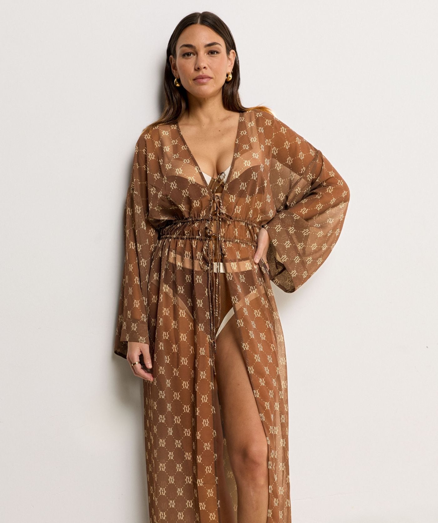 Kimono oversize avec imprimé logo SIENNA - marron