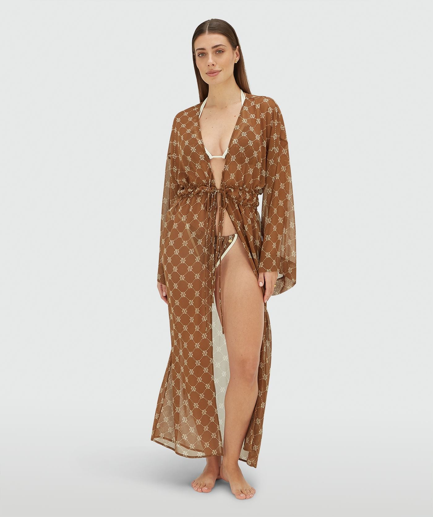Kimono oversize avec imprimé logo SIENNA - marron