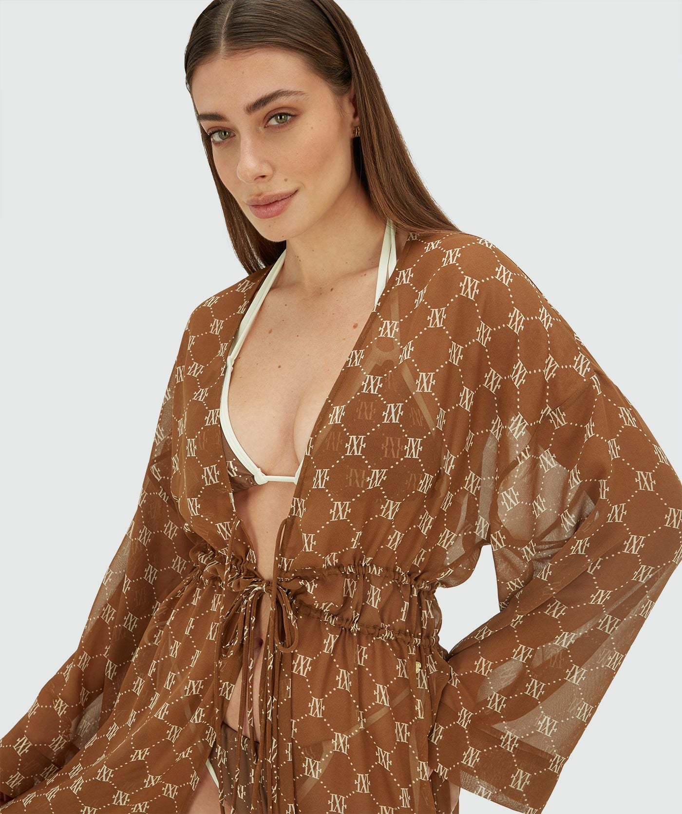 Kimono oversize avec imprimé logo SIENNA - marron