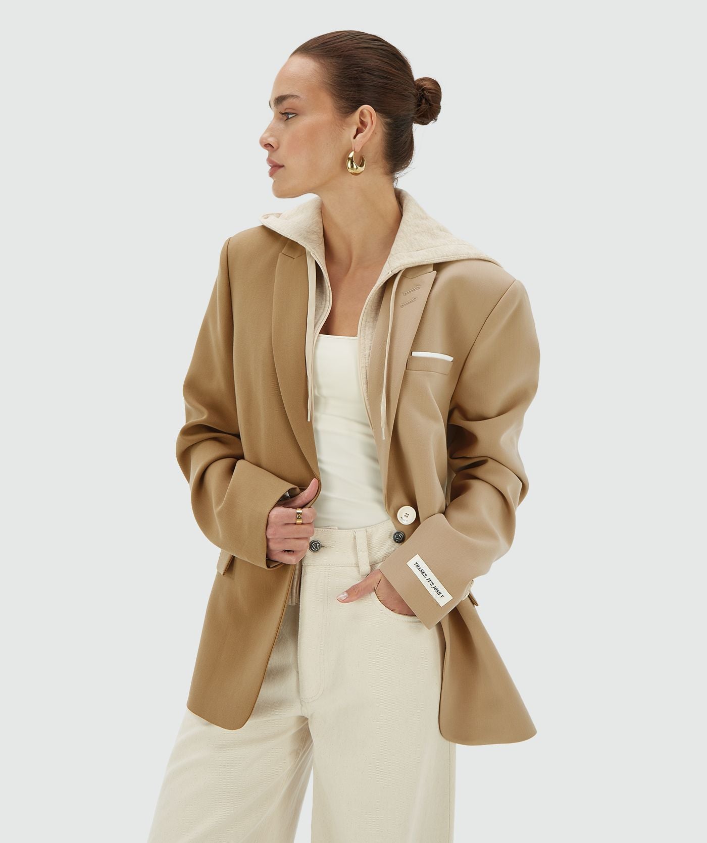 Blazer bicolore avec sweat à capuche amovible SUUS HOODIE  - chameau léger kaki