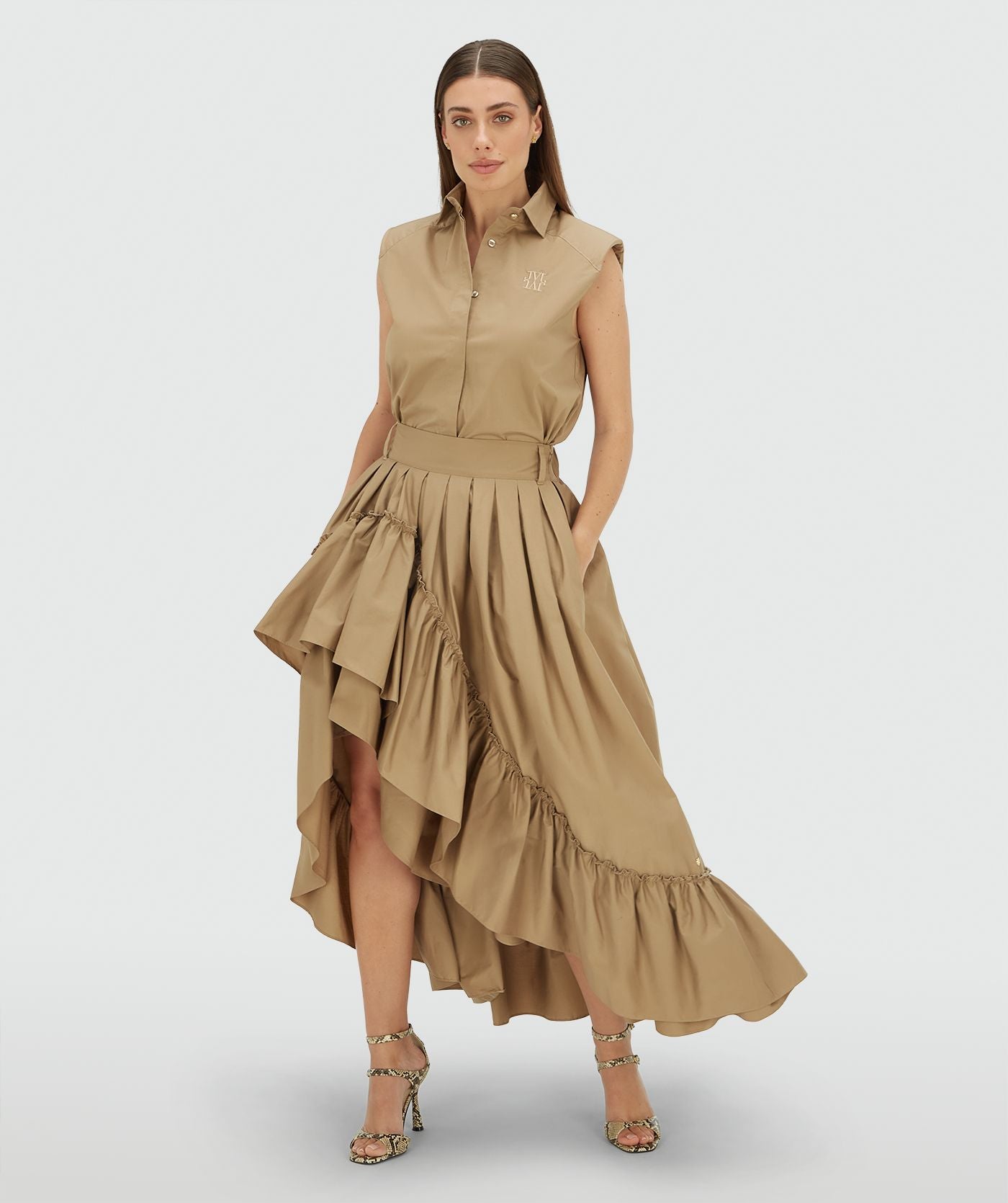 Jupe longue taille haute TARRANT - kaki léger