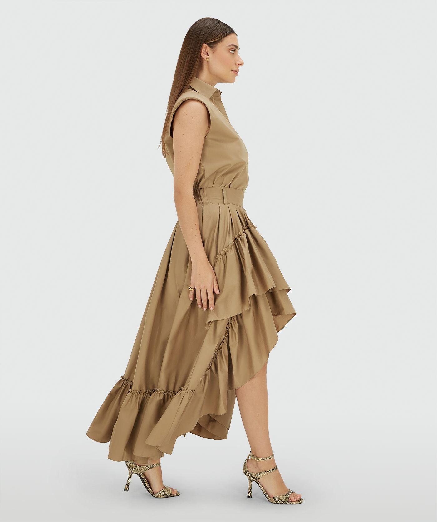 Jupe longue taille haute TARRANT - kaki léger